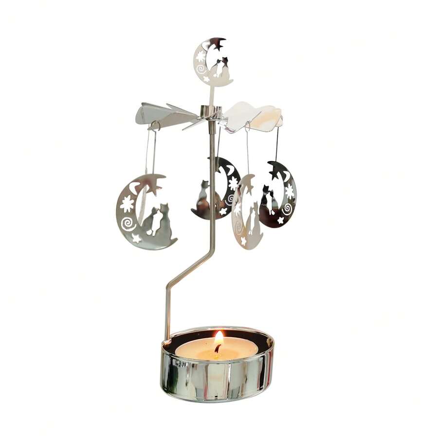 高品质烛台不锈钢材质旋转茶灯家居装饰节日礼物 - 銀色 - 查看 1