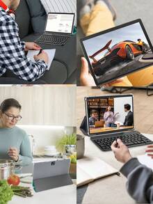 Relndoo 安卓14平板电脑，带键盘，10英寸平板电脑，12GB RAM+128GB ROM，二合一平板电脑，含保护套、鼠标、手写笔，支持802.11n 2.4G/5G无线网络，5MP+8MP双摄像头，1280*800像素高清触摸屏，8000mAh电池，通过认证，适用于在线课程、工作、娱乐等用途（不含适配器）。