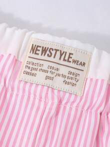 2件套少女休闲粉色碎花条纹印花吊带背心和阔腿裤，春夏款 - 粉色 - 查看 9