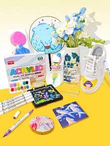 60/120/168 Colors/Box Acrylic Markers, Color Markers For School And Daily Office Use, Can Be Used For Painting On Plastic, Stone, Glass And Other Surfaces, Teacher Rewards, Art Supplies, Double-Headed Markers, Suitable As Gifts For Friends - Multicolor - View 11