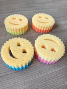 3 件心形和笑脸图案多功能双层温敏擦洗海绵。可爱又强力去污，双面厨房海绵 - 温敏，防刮擦清洁垫，适用于餐具等。- 多表面海绵架，适合现代厨房水槽，用于餐具清洁