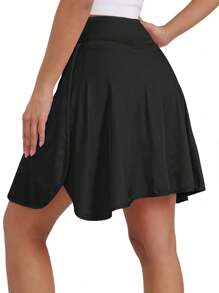 1pc Plus Size Women Sports Skirt, High Waist Exercise, Jogging, Fitness, Golf, Tennis Skirt - Casual, Fashionable, With Pockets, 2 In 1, Split, Yoga Skirt, Spring/Summer