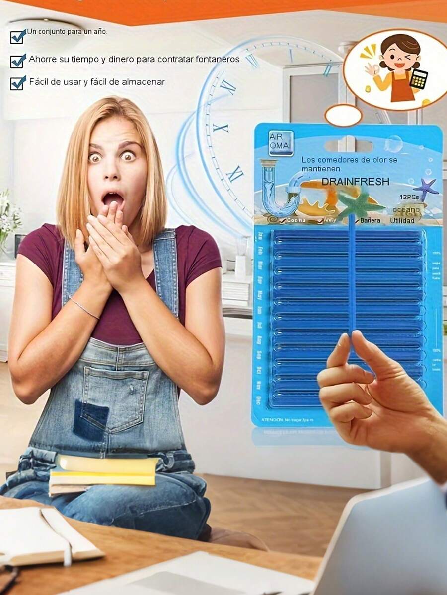 强力管道疏通棒 - 强效去油污棒,保持管道清洁,浴缸清洁工具,管道疏通棒,非电动除臭疏通棒,适用于厨房、浴室、卫生间和客厅 - 无需电池 - 彩色 - 查看 1