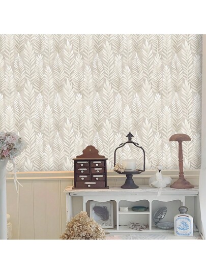 Roll Beige Bohemian Leaf Pattern Textured Wallpaper, PVC Self Adhesive Wand Sticker, Waterproof Moisture Proof Bloemen Removable Reusable, Easy To Install Clean, Living Room, Kitchen, Bedroom, Dining Room Furniture Seamless Splicing view 9