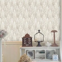 1 Roll Beige Bohemian Leaf Pattern Textured Wallpaper, PVC Self-Adhesive Wall Sticker, Waterproof & Moisture Proof Floral Design, Removable & Reusable, Easy To Install & Clean, Suitable For Living Room, Kitchen, Bedroom, Dining Room And Furniture Decor, Seamless Splicing - Multicolor - View 8