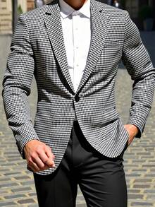男士千鸟格翻领长袖西装外套，适合商务休闲场合 - 彩色 - 查看 2
