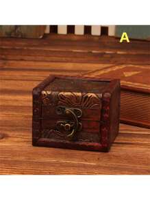 1pc Vintage houten sieradendoos - handgemaakte tijdloze kist, compacte, prachtige herinnering voor sieraden en antieke munthouder