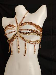 Unisex Sexy Acrylic Crystal Glitter Hollow-Out Pendant Bodychains Bralette Decor, Suitable For Nightclub, Party, Hotel, Carnival, Couples