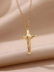 1PC Christian Jesus Cross Pendant Necklace For Women Men Dainty Adjustable Chains Necklace Catholic  Cross Jewelry Prayer Baptism Gifts