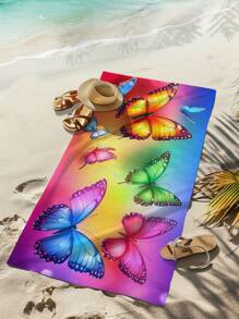 1 pieza Toalla de playa con estampado de insecto y mariposa, toalla de microfibra de secado rápido y absorbente adecuada para nadar, vacaciones, viajes, camping al aire libre
