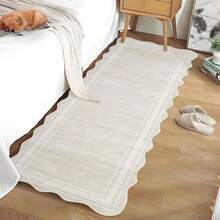 Scalloped Rug Modern Bordered Solid Rug Anti-Slip Living Room Decorative Rug For Living Room Bedroom Kitchen Hallway Office Farmhouse Dining Room - Light Beige - View 5