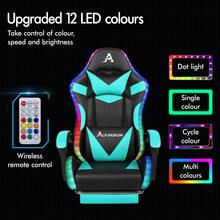 ALFORDSON Gaming Massage Chair, Massage Racing Chair With LED, Ergonomic Desk Chair With 150° Tilt, Retractable Footrest, PU Leather, Height Adjustable, 180 Kg Load Capacity - 薄荷藍 - 查看 4