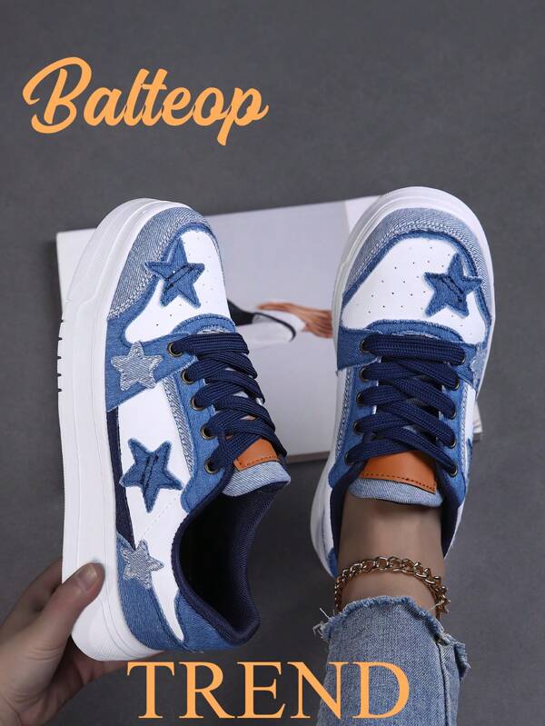 BALTEOP Chaussures de skate femme respirantes à motif étoile noir et blanc, légères et confortables
