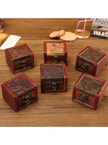 1pc Vintage houten sieradendoos - handgemaakte tijdloze kist, compacte, prachtige herinnering voor sieraden en antieke munthouder