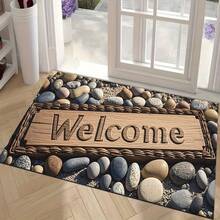 1 pieza Felpudo de entrada con diseño de piedra - Antideslizante, apto para interior/exterior, absorbente y resistente al agua, aplicable para dormitorio, baño, cocina, entrada - Decoración del hogar lavable