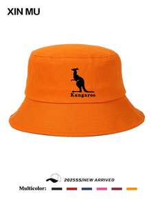 1pc"Kangaroo" Animal Theme Print Multi-Color Available Monochrome Bucket Hat Men's Casual Sunscreen Couple Hat Women's Simple Sun Hat Soft And Comfortable Simple Breathable Street Suitable For Beach Vacation Outdoor Sports - Fur Brim Bucket Hat - View 5