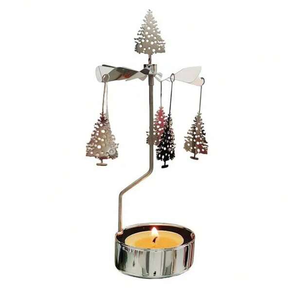 Fashionable Silver Metal Tealight Spinning Candlestick Holder Christmas Party Home Decoration