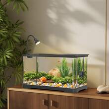 Small Fish Tank, Aquarium Starter Kit For Home, Decorative Desktop Rectangular Betta Fish Tank With Light And Oxygen Supply For Shrimp, Jellyfish, Goldfish - Black and Transparent - 查看 2