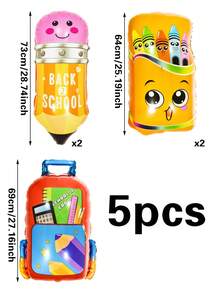 5pcs Backpack, Pencil, Crayon Box Shaped Aluminum Foil Balloons Set, Graduation Ceremony, Back To School Season, Birthday, Holiday Celebration, Party Indoor & Outdoor Decoration, Campus & Home Decor Balloons - Multicolor - View 5