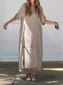 Women's Solid Color Conservative Casual Party Woven Fabric A-Line Dress, Suitable For Festival, Daily Wear, Global