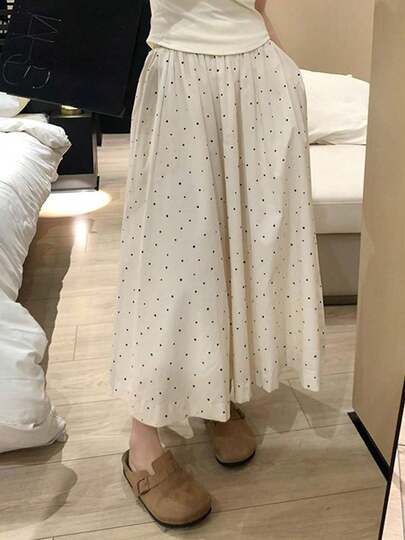 Pantalones anchos oversize de mujer con lunares, estilizados y versátiles, de corte holgado, informales y largos, con corte en A.