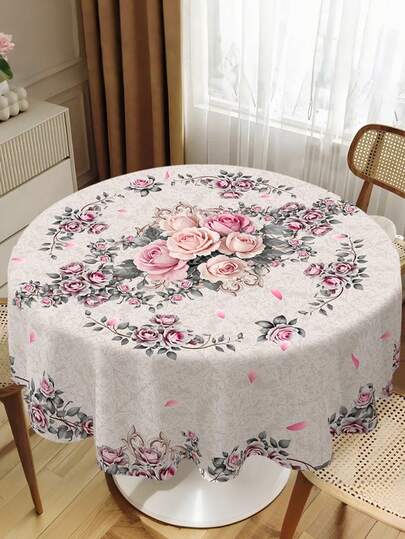 1 件，粉色花朵桌布桌布派对装饰用品，粉色花朵风格装饰桌布，春季装饰桌布桌旗，派对装饰的完美装饰，餐厅厨房餐桌装饰圆形桌布，生日装饰，生日礼物，家庭家居装饰房间装饰餐桌装饰，厨房装饰，派对礼品