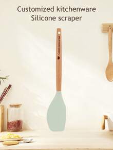 (Customized) 1pc Silicone Cream Spatula With Wooden Handle, Customizable Text, Non-Stick Butter Spreader, Bread Baking & Kitchen Pastry Tool