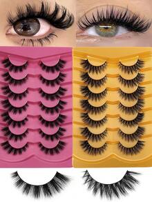 14 Pairs New Design Manga Look Lashes Manga Lashes Fluffy Natural Long Faux Mink Lash Thick Eyelashes,Cat Eye Eyelashes Natural Full False Eyelashes Volumized Eyelash Extension Travel Essentials Makeup Tools - 黑色 - 查看 2