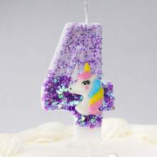 1 件生日数字蜡烛紫色独角兽生日蜡烛蛋糕闪光数字 1 蜡烛蛋糕装饰带亮片，适合女孩和女士周年纪念庆祝用品 - 彩色 - 查看 5