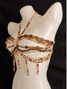 Unisex Sexy Acrylic Crystal Glitter Hollow-Out Pendant Bodychains Bralette Decor, Suitable For Nightclub, Party, Hotel, Carnival, Couples