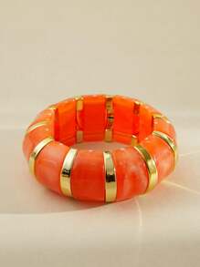 ORNAPEADIA 1pc Bohemian Style Colorful Wide Resin Elastic Bangle Bracelet, Suitable For Women's Daily, Party, Holiday Wear, Gift