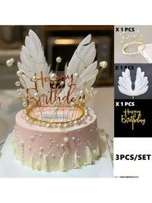 3 件公主主题金属生日蛋糕装饰，公主皇冠蛋糕装饰，女神蛋糕装饰，金色生日快乐亚克力蛋糕装饰，适用于生日派对、婚礼周年纪念、情人节、母亲节蛋糕装饰，优雅可爱的蛋糕装饰，非电动 - 彩色 - 查看 2