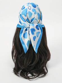 1 件心形印花头巾，新款时尚女士发巾，舒适柔软面料，适合日常佩戴 - 彩色 - 查看 4