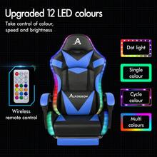 ALFORDSON Gaming Massage Chair, Massage Racing Chair With LED, Ergonomic Desk Chair With 150° Tilt, Retractable Footrest, PU Leather, Height Adjustable, 180 Kg Load Capacity - Blue - View 4