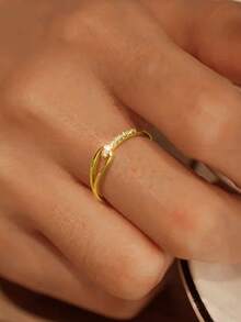 S925 Silver Horse Hoof Shaped Zirconia Inlaid Ring, High-End Design, Gifts For Women, Jewelry For Anniversary, Partners Or Friends, Suitable For Daily Wear, Random Packaging - Gold - View 2