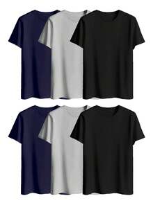 JOPHY & CO. Men's Line 100% Cotton T-Shirts 3 Piece Set COD.TS003 - 藍色和黑色 - 查看 1