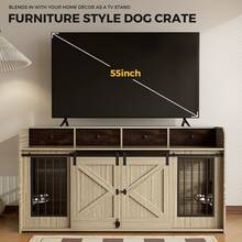 Advwin 63" Wooden Double Dog Crate Furniture With Drawers, Divider, Sliding Doors And Dual Feeding Stations, TV Stand Dog Kennel For 2 Small/Medium Dogs - Light Brown - View 2
