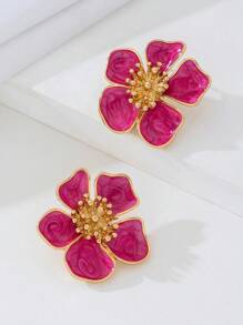1 Pair Handpainted Enamel Gold Flower Metal Earrings, Suitable As Daily, Birthday, Mother's Day, Girlfriend Or Daughter Gift