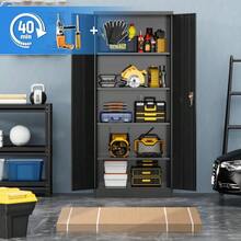 SUPEER AktenschrankMetallschrank mit 4 höhenverstellbaren Fachböden Stahlblech Puerbeschichtung Stahlschrank für Werkzeuge Garage180 x 80 x 40 cm schwarz - Schwarz1 - Übersicht 6