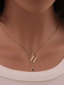 Collar personalizado con letra en inglés + gema de piedra natal, collar para miembro de la familia, regalo para el Día de la Madre/San Valentín/Cumpleaños/Aniversario, para amigos, compañeros de clase, graduación, Navidad, regalo familiar premium