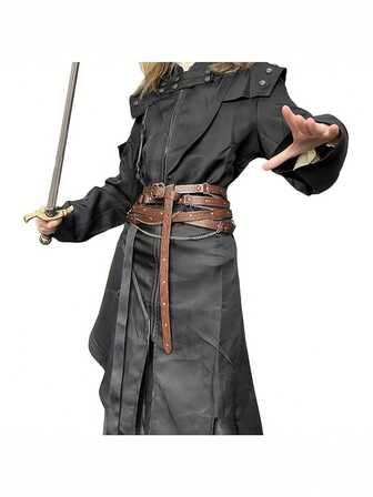 复古朋克风格可调节仿金属链条腰带，适合女士 - 复古细腰带，带铆钉和链条，非常适合礼服、派对和休闲外出，腰带配饰万圣节