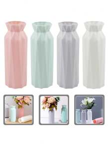 Modern Nordic Style Origami Art Flower Pot, Creative Cylindrical Vase, Suitable For Home Decoration, Wedding, Engagement, Birthday Party, Plastic, Bouquet Vase Photography Props And Creative Flower Art Perfect Choice, Vase Container Simple Geometric Flower Pot Decoration Living Room