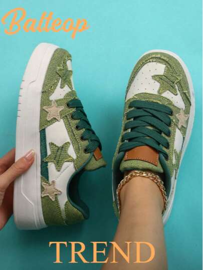 BALTEOP 秋冬女款黑白五角星银河学生系带轻便舒适百搭拼接透气运动鞋休闲运动鞋