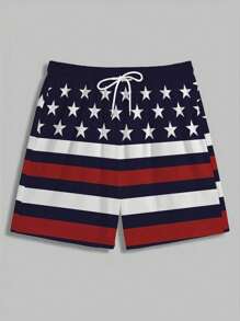 Quick-Drying Flag Print Men Shorts - Lightweight & Breathable Active Beach Wear With Drawstring - Perfect Hawaiian Style For Summer Resort Vacations,Hawaiian
