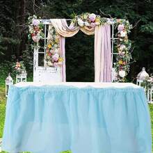 Juego de mantel y falda de mesa, falda de mesa desechable de 29 in x 14 ft y mantel de plástico de 54 x 108 in para mesas rectangulares, bodas, fiestas de bufé, fiestas de cumpleaños, decoraciones de baby shower, Navidad, San Valentín, Pascua (Blanco, Negro, Rosa, Azul)