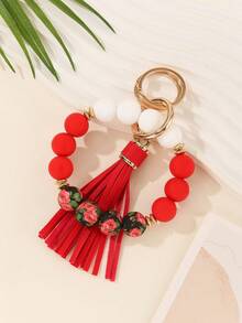 1pc Tropical Print Bohemian Style Silicone Keychain Gift - Multicolor - View 5