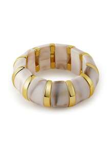 ORNAPEADIA 1pc Bohemian Style Colorful Wide Resin Elastic Bangle Bracelet, Suitable For Women's Daily, Party, Holiday Wear, Gift