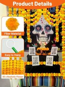 Marigold Garland For Decoration, 1 Pc Of 5 Feet Yellow Orange Long Artificial Marigold Flowers Strings Home Decoration For Pooja Diwali Wedding Mantle Decorations