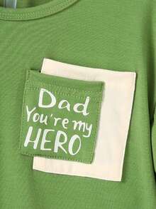 2 件套年轻男孩字母印花休闲圆领短袖上衣和纯色舒适休闲短裤，夏季 - 綠色 - 查看 4