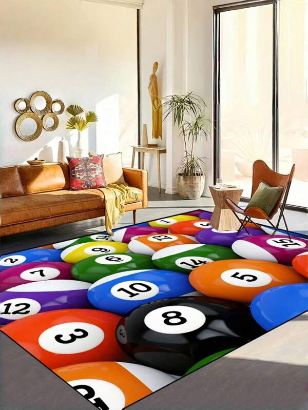 Colorful Billiard Pool Ball Rug Carpet Mat - Sporty Fun Thick Soft Floor Protector | Machine-Washable Non-Slip Stain-Resistant Flame Retardant Foldable Area Rug For Multi-Room & Outdoor Use (5.24*7.87ft)